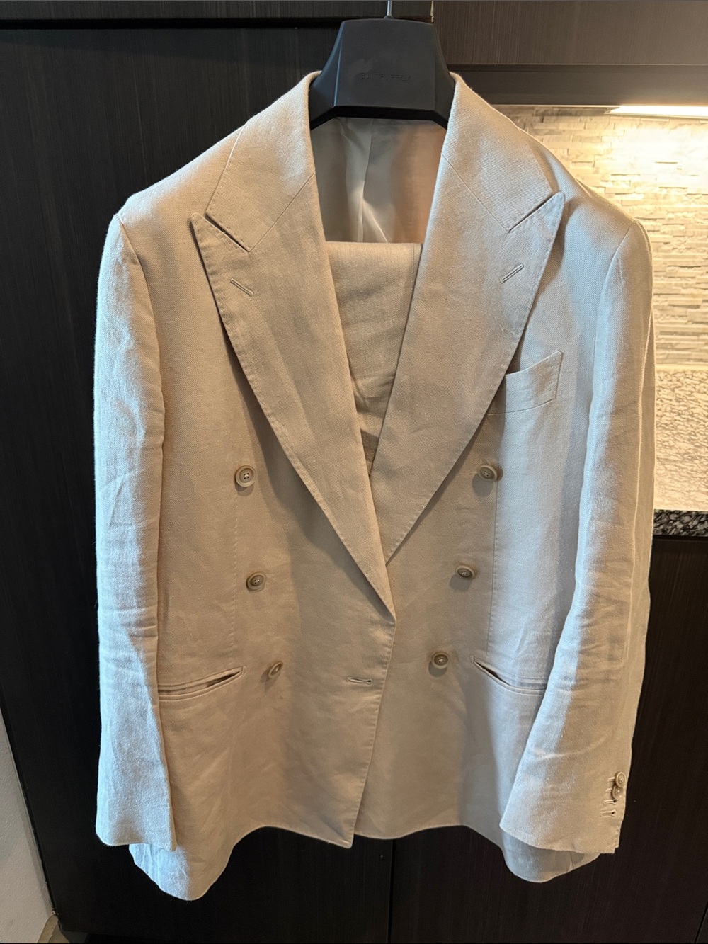 Suitsupply Double-Breasted Linen Blazer in Light Cream